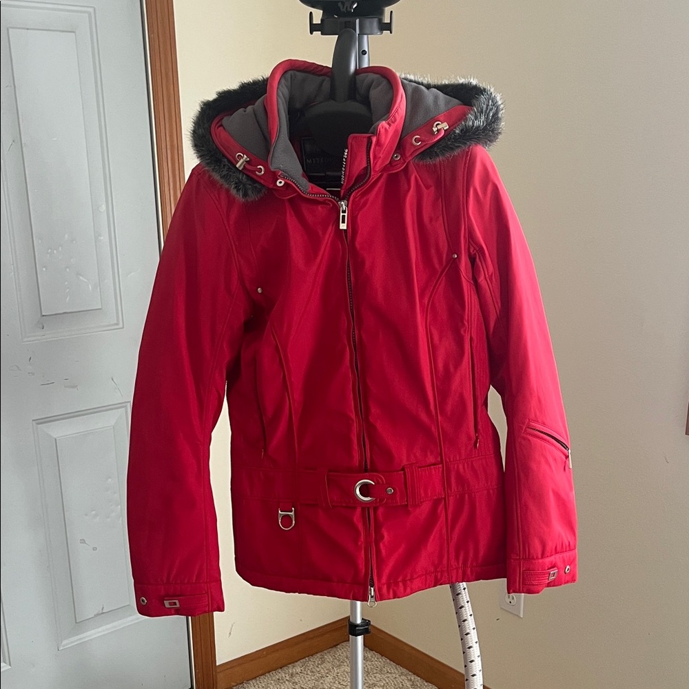 Women's Red Ski Jacket with Faux Fur Hood
